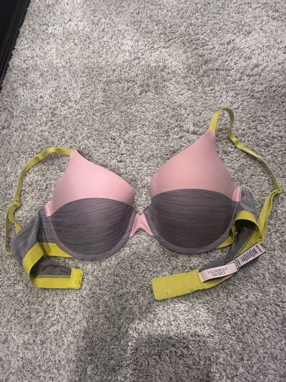 Victoria's Secret Demi Bra Pink, Gray & Yellow